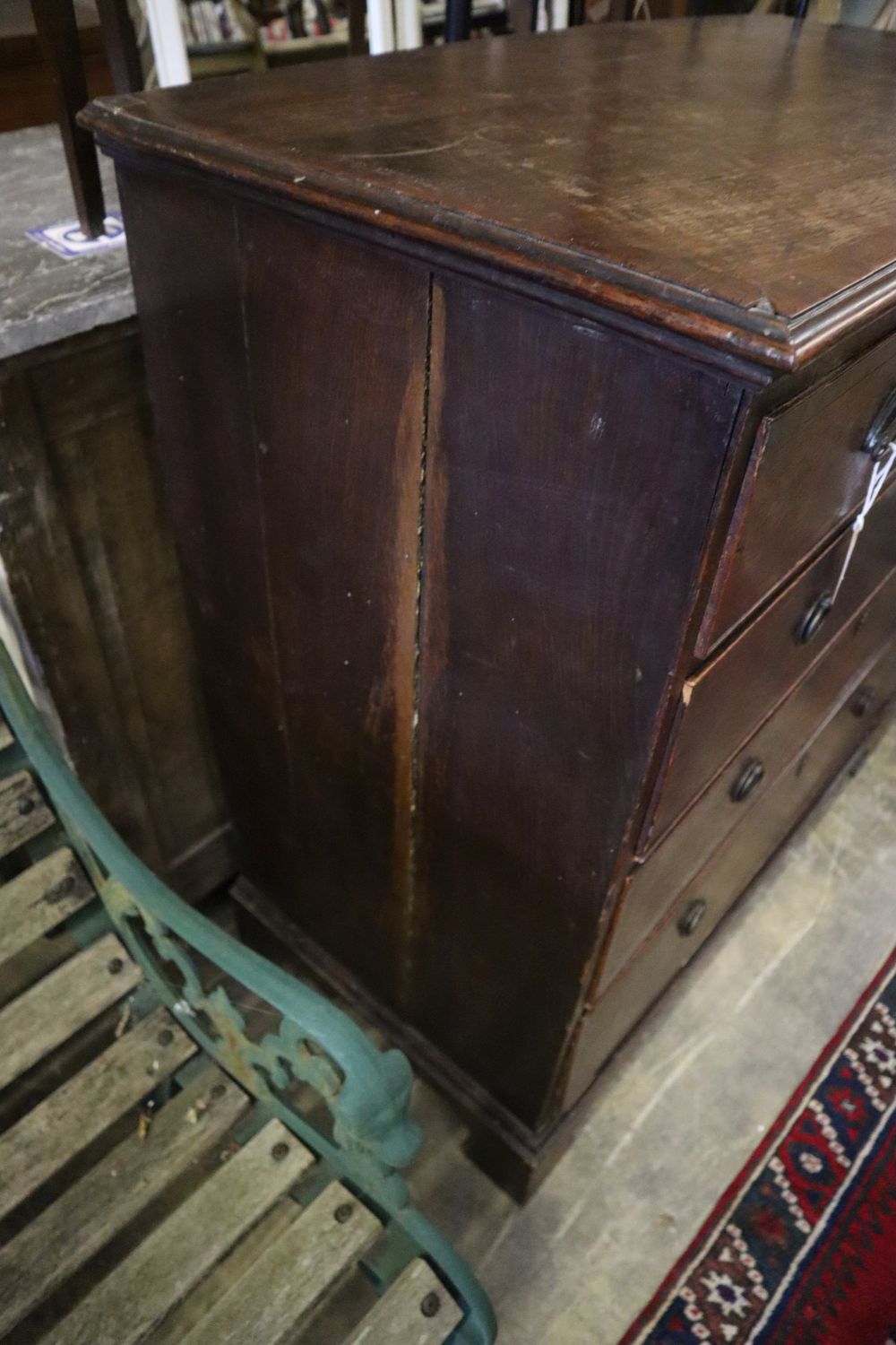 A George III oak chest of three long and two short drawers, width 104cm, depth 53cm, height 106cm